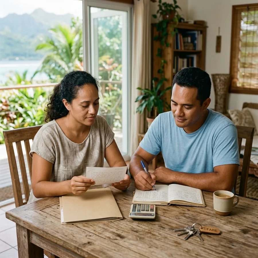 Couple relisant des documents d'achat