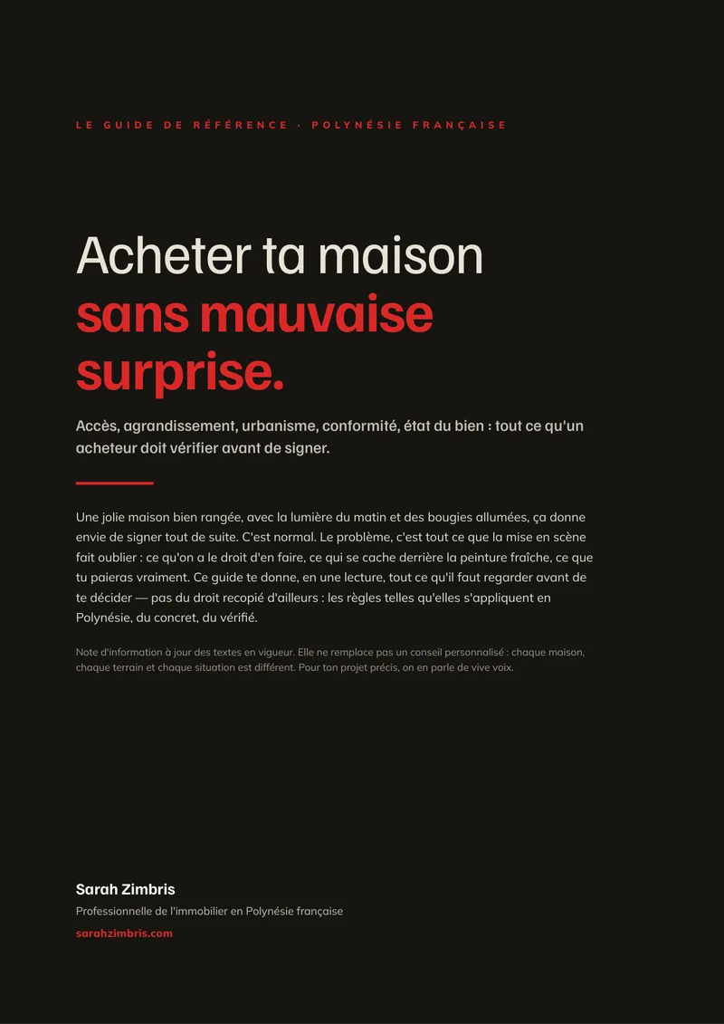 Couverture, Acheter une maison en Polynésie