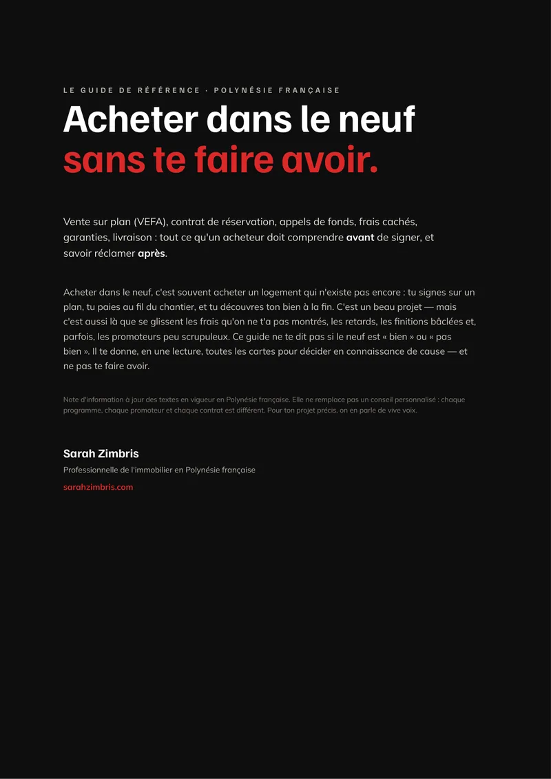 Couverture, Acheter dans le neuf (VEFA) en Polynésie