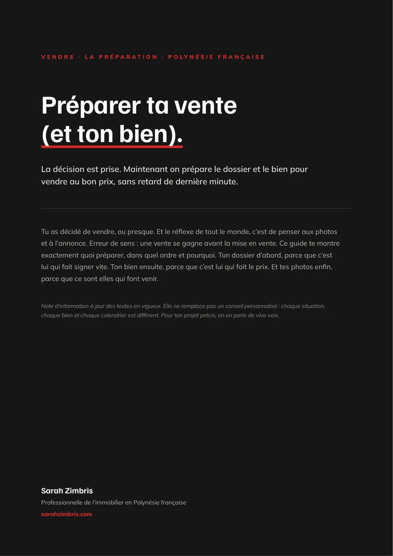 Couverture, Préparer ta vente (et ton bien)